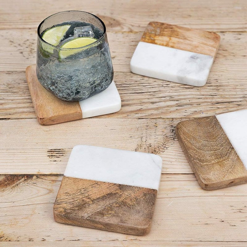 Frescorr (TM) - Luxurious Atelier Marble and Wood Set of 4 Coasters, 4 x 4 inches for Drinks, Hot/Cold,Coffee Mugs, Beer Cans,Bar Glasses. Tea Table/Bar Coasters (Square) - Image 4