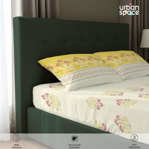 Urban Space Serene 100% Cotton Bedsheet for Double Bed, Floral Queen Size Bed Sheet with 2 Pillow Covers (88 x 100 Inches, Malhaar Mustard Yellow) - Image 4