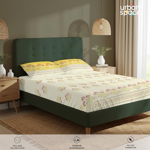 Urban Space Serene 100% Cotton Bedsheet for Double Bed, Floral Queen Size Bed Sheet with 2 Pillow Covers (88 x 100 Inches, Malhaar Mustard Yellow) - Image 5