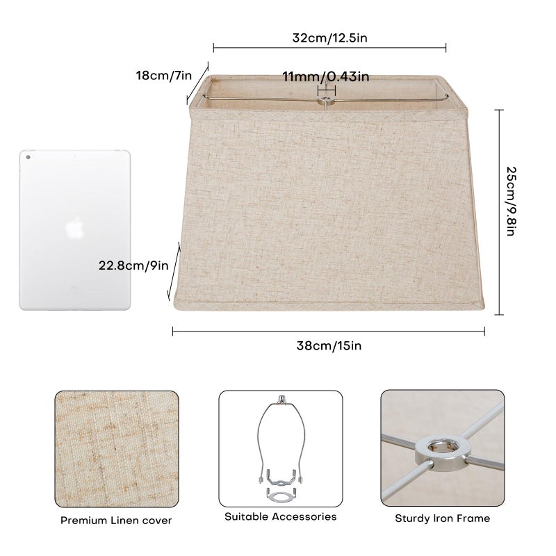 YoflowX Rectangular Lampshade, Large Beige Lamp Shade, (7 x 12.5) '' x (9 x 15) '' x 9.8 '', Includes 1 Shade Bracket, 2 Adapters, Suitable for Table Lamps and Floor Lamps, Easy Assembly - Image 2