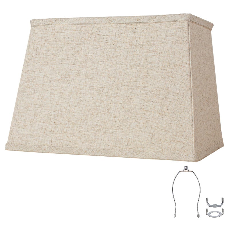 YoflowX Rectangular Lampshade, Large Beige Lamp Shade, (7 x 12.5) '' x (9 x 15) '' x 9.8 '', Includes 1 Shade Bracket, 2 Adapters, Suitable for Table Lamps and Floor Lamps, Easy Assembly - Image 1