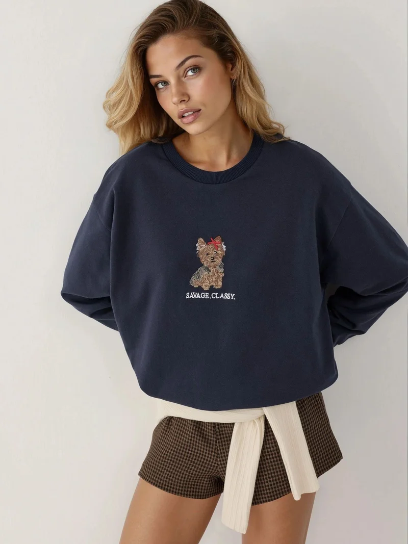 HICCUP Embroidered Crew Neck Sweatshirt