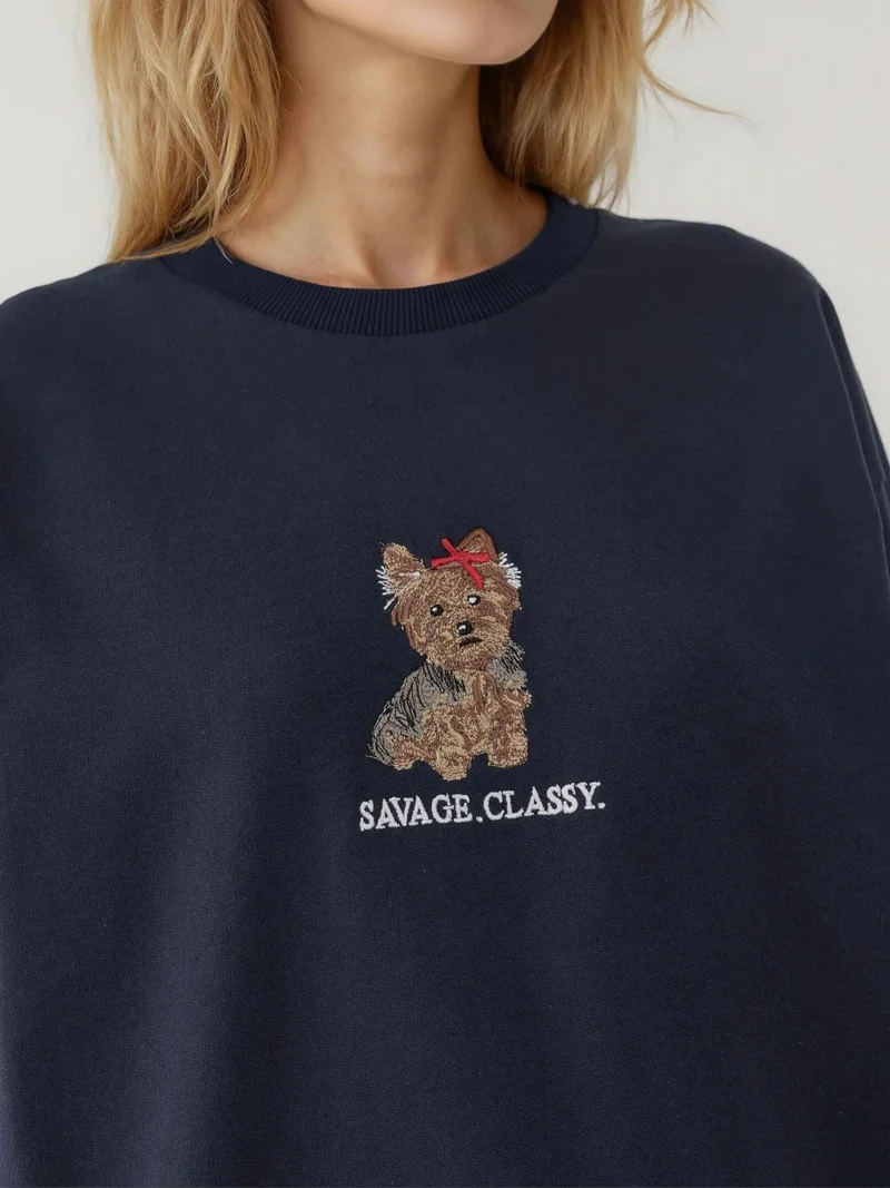 HICCUP Embroidered Crew Neck Sweatshirt