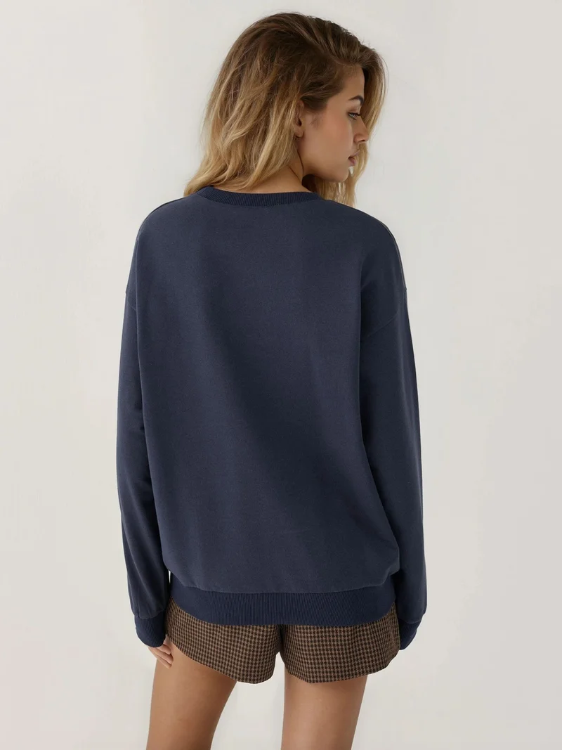 Hiccup Navy Blue Embroidered Crew Neck Sweatshirt for Women | Best Price UAE