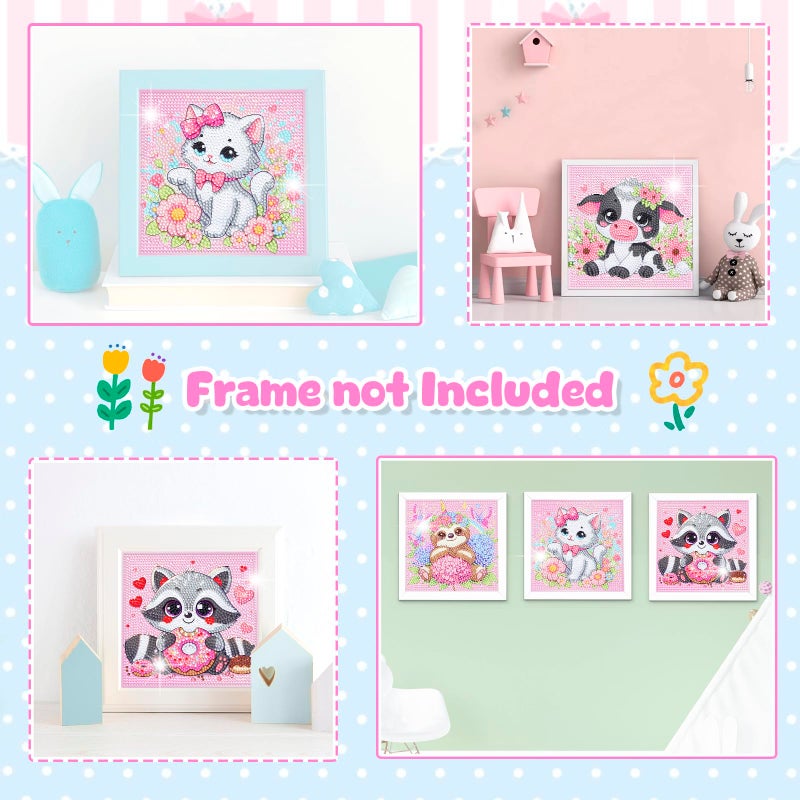 NANZHOO Diamond Art Kits for Kids, 4 Pieces Cartoon Animals Diamond Painting Kits for Adults Beginner, 5D Full Round Drill Gem Art Arts and Crafts for Kid Mosaic Kits for Gift Home Wall Decor Kids 6X6 inch - Image 5