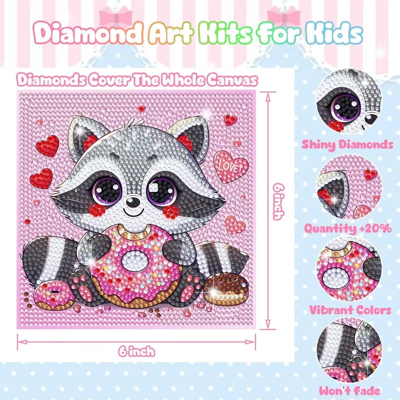 NANZHOO Diamond Art Kits for Kids, 4 Pieces Cartoon Animals Diamond Painting Kits for Adults Beginner, 5D Full Round Drill Gem Art Arts and Crafts for Kid Mosaic Kits for Gift Home Wall Decor Kids 6X6 inch - Image 2