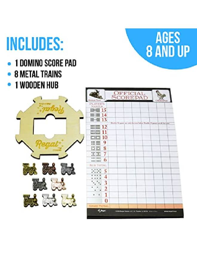 Regal Games Mexican Train Domino Expansion Set 8 Metal Marker Trains With Unique Finishes Replacement Wooden Hub Scoresheet - Image 4