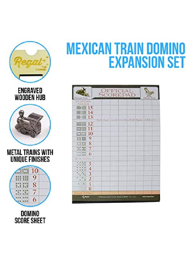 Regal Games Mexican Train Domino Expansion Set 8 Metal Marker Trains With Unique Finishes Replacement Wooden Hub Scoresheet - Image 3