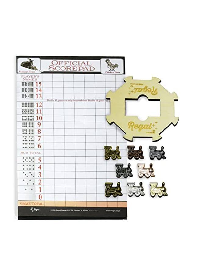 Regal Games Mexican Train Domino Expansion Set 8 Metal Marker Trains With Unique Finishes Replacement Wooden Hub Scoresheet - Image 2