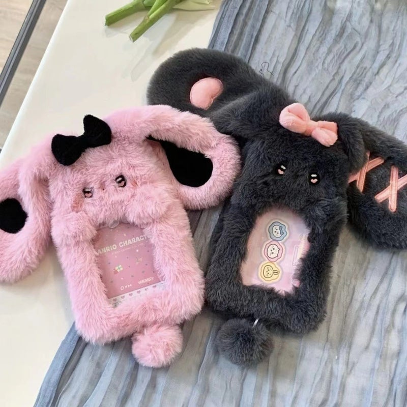 Cute Girl Heart Plush Card Holder For Lop-Eared Rabbit 3Inch Po Ins Simple Storage Cover For Meal Card And Bus Card Protector - Image 2