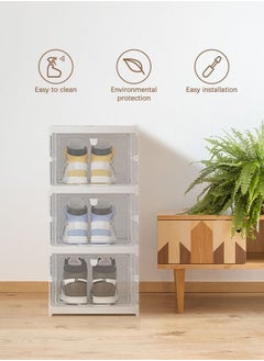 Generic Home 3 Layers Foldable Shoe Organizer - Clear Plastic Stackable Shoe Organizer for Closet - Easy Installation- All-in-One Shoe Storage Organizer with Doors -Foldable Shoe Storage Cabinet  - Image 4