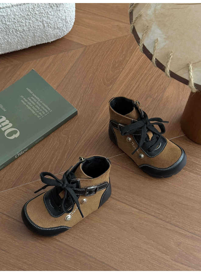 Xshx British Style Casual｜uni Leather Boots For Boys And Girls, Autumn And Winter, Side Zipper, Easy To Wear, Breathable, Warm, Non-slip, Niche Design