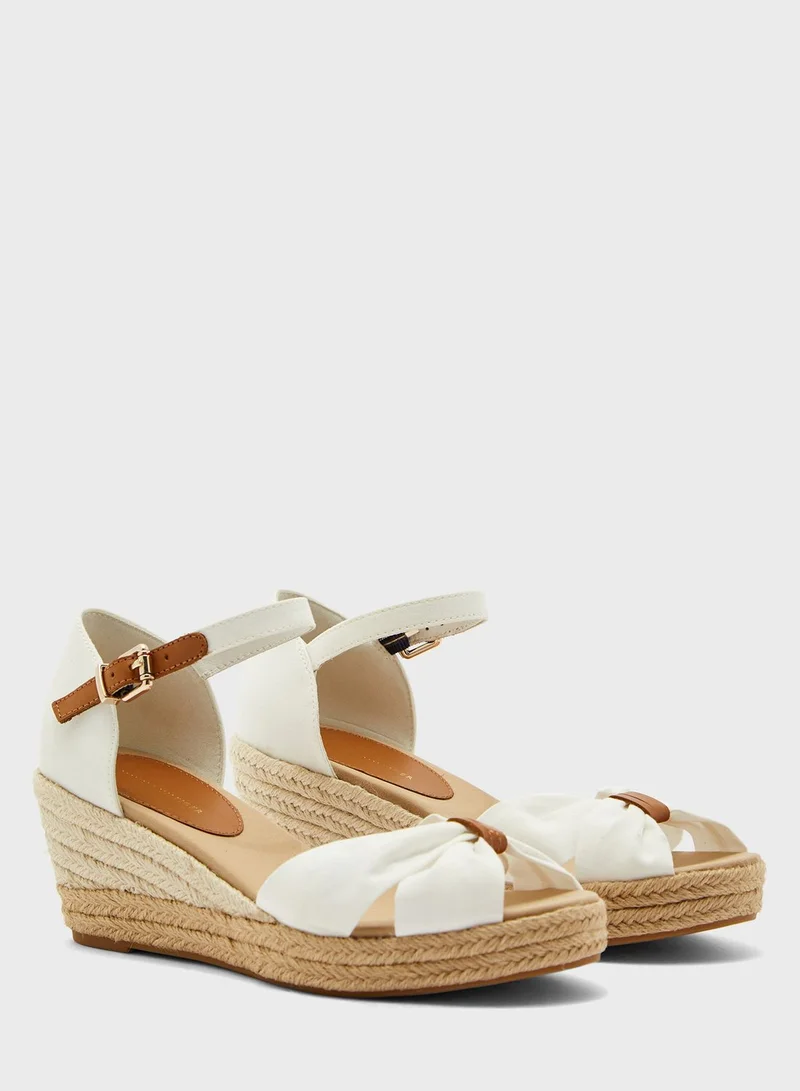 TOMMY HILFIGER Basic Opened Toe Mid Heel Wedge Sandal - YBI