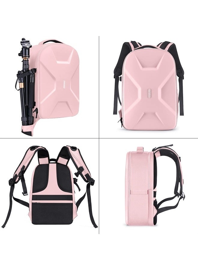 Mosiso حقيبة ظهر كاميرا، حقيبة كاميرا تصوير DSLR/SLR/مرآة 15-16 بوصة مقاومة للماء مع حافظة صلبة مع حامل ثلاثي الأرجل وفتحة لابتوب متوافقة مع كانون/نيكون/سوني، وردي
