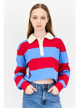 ESPRIT Women Spread Collar Long Sleeves Stripe Sweatshirt, Multicolor  - Image 1