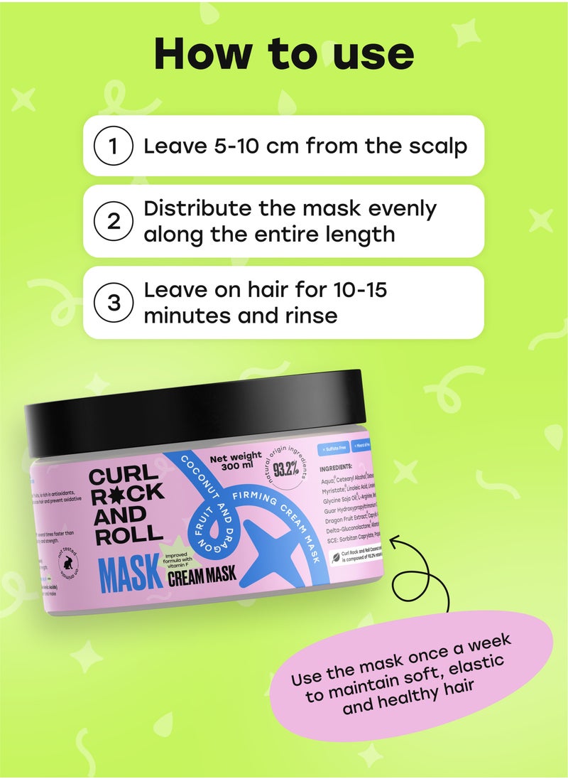CURL ROCK AND ROLL - Curl Rock and Roll Hair Mask - Moisturizes and Softens - Paraben-Free, Sulfate-Free, Coconut & Dragon Fruit, 300 ml - Image 1
