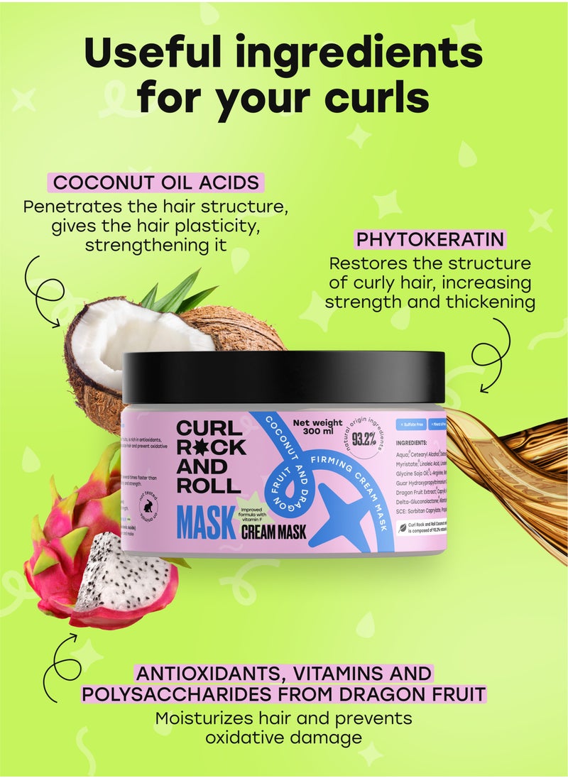 CURL ROCK AND ROLL - Curl Rock and Roll Hair Mask - Moisturizes and Softens - Paraben-Free, Sulfate-Free, Coconut & Dragon Fruit, 300 ml - Image 1