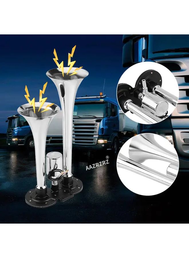 2nd Generation Silvery Double Tube 12V Air Horn With Solenoid Valve Super Loud For Trucks Motorcycles Trains Vans And Ships Eye Catching Sound Easy To Install Loud Vehicle Alarm - Image 4