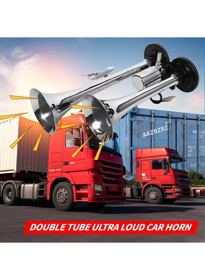 2nd Generation Silvery Double Tube 12V Air Horn With Solenoid Valve Super Loud For Trucks Motorcycles Trains Vans And Ships Eye Catching Sound Easy To Install Loud Vehicle Alarm - Image 5
