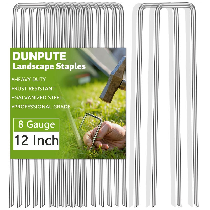 DUNPUTE Heavy Duty 12 Inch Galvanized Landscape Staples Stakes, DUNPUTE 15 25 50 100 Pack 8 Gauge Garden Metal Stakes, Ideal for Weed Barrier Stakes, Drip Irrigation Tubing, Landscape Fabric, Lawn(25, 12inch) - Image 1