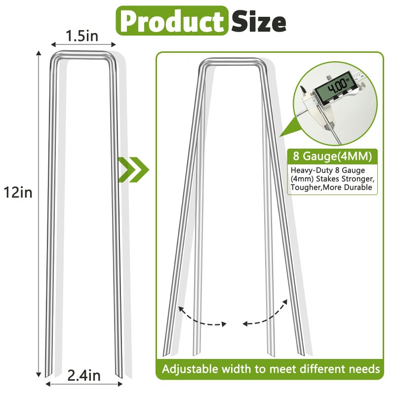 DUNPUTE Heavy Duty 12 Inch Galvanized Landscape Staples Stakes, DUNPUTE 15 25 50 100 Pack 8 Gauge Garden Metal Stakes, Ideal for Weed Barrier Stakes, Drip Irrigation Tubing, Landscape Fabric, Lawn(25, 12inch) - Image 2