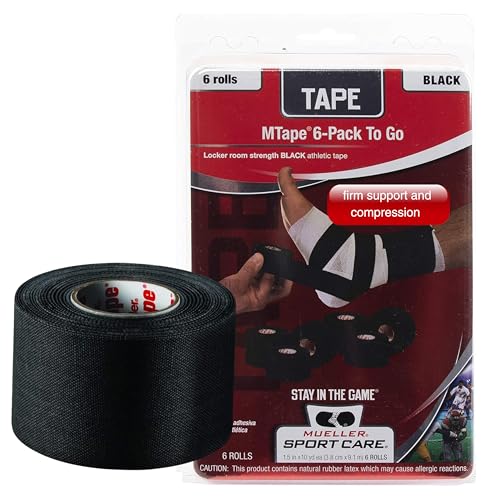 MUELLER Sports Medicine MTape Rolls To Go, Quality Athletic Tape, Easy to Tear for Fast & Effective Taping, 1.5" x 10 Yards Per Roll, 6 Rolls, Black - Image 1
