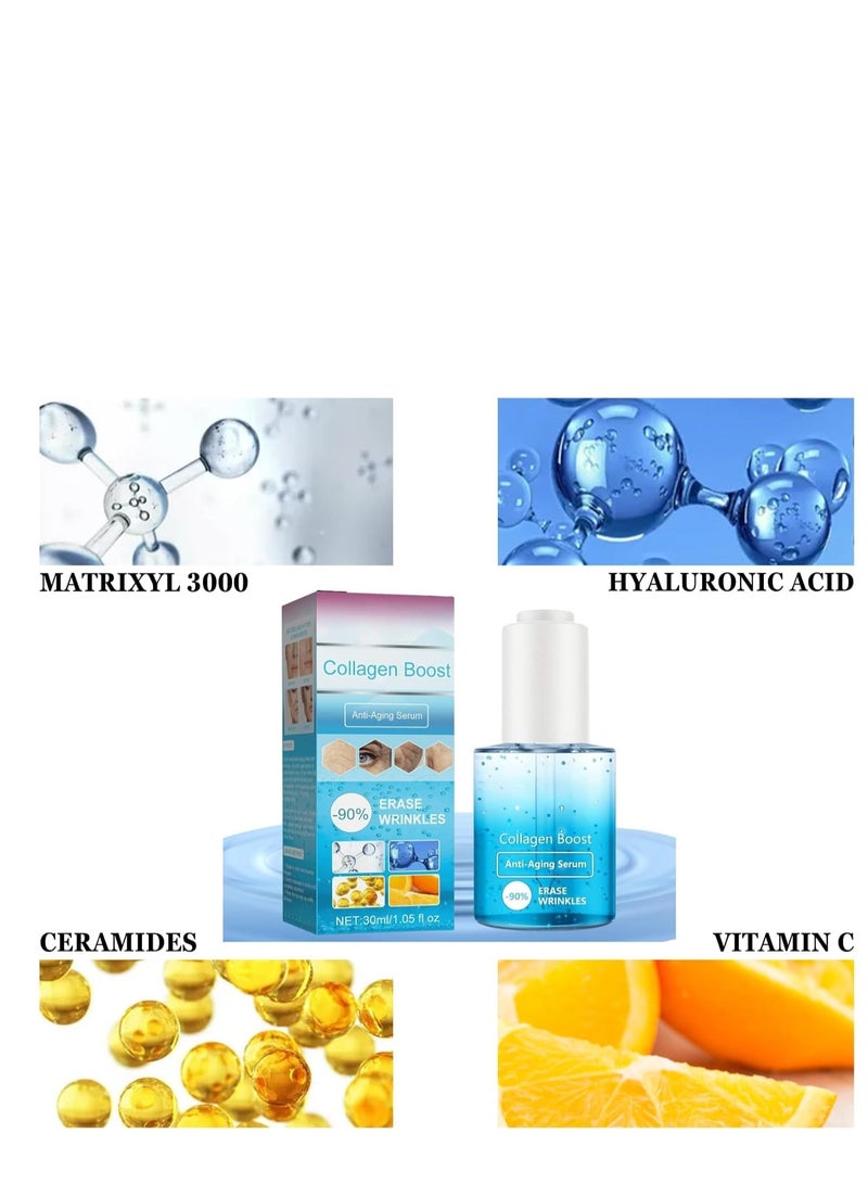 EELHOE Anti Aging Serum, Collagen Boost Wrinkle Cream with Hyaluronic Acid & Vitamin C, Face Serum for Firmer Younger Looking Skin, Reduce Fine Lines and Wrinkles, Improves Elasticity 30ml  - Image 2