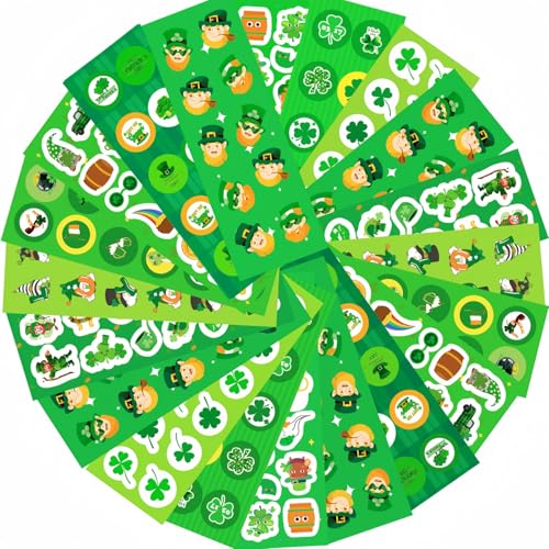 UDTAATO 100 Sheets St Patricks Day Shamrock Stickers1140pcs St Patricks Day Decorations Accessories for Kids Party Favors Labels Cards Envelopes - Image 1