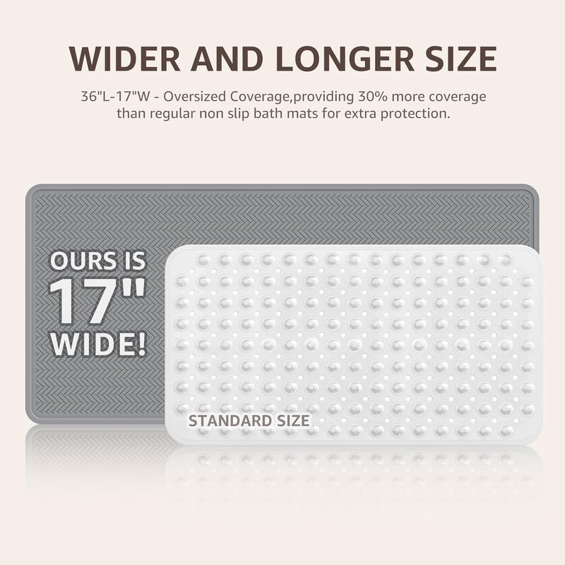 OTHWAY Bathtub Mat Non Slip, Extra Long Rubber Bath Mat for Tub, Machine Washable Shower Anti Slip Mat with 332 Strong Suction Cups (Grey, 36" x 17") - Image 2