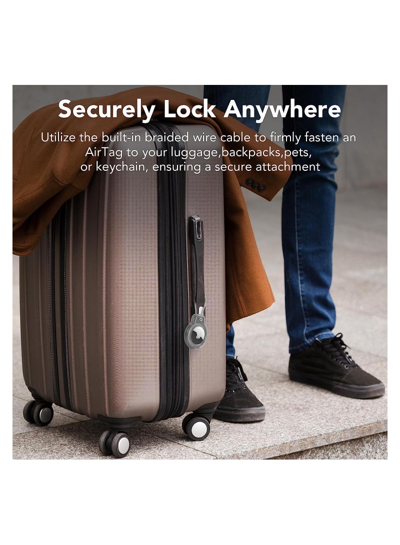 KASTWAVE Apple AirTag Case, Lock Case Keychain with Wire Cable, Air Tag Tracker Holder Cover, for Wallet, Keys, Pets Collar, Luggage, Backpacks, 2 Pcs (Black & White) - Image 4