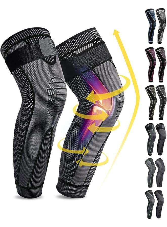 SCIENISH Leg Compression Sleeve Full Leg 2 Pack Long/Self Heating Knee Brace For Men Women Knee Support Protector For Running Weightlifting Workout Knee Braces With Elastic Compression Design - Image 1