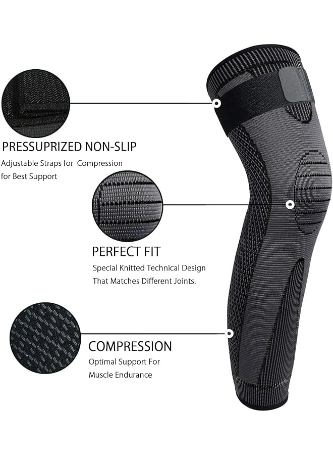 SCIENISH Leg Compression Sleeve Full Leg 2 Pack Long/Self Heating Knee Brace For Men Women Knee Support Protector For Running Weightlifting Workout Knee Braces With Elastic Compression Design - Image 3