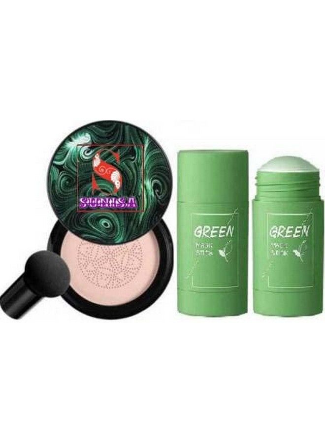 SUNISA Bb And Cc Cream Foundation With Mushroom Head Air Cushion 20G And 1 Green Tea Stick Mask (Pack Of 2) - Image 2
