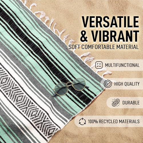 Hydration Nation Authentic Extra Large Mexican Blanket - Handwoven Yoga, Serape, Artisanal Falsa, Beach, Camping, Picnic, Outdoor Blanket (King Turquoise) - Image 2