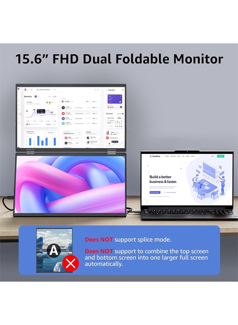 هاي لوك شاشة محمولة مكدسة مقاس 15.6 بوصة، شاشة سفر قابلة للطي المزدوج، بكسل، 120% sRGB ΔE<2، USB-C HDMI، موسع شاشة الكمبيوتر المحمول الثلاثي، حامل مدمج، قابل للتركيب بمعيار VESA لأجهزة الكمبيوتر المحمولة وأجهزة الكمبيوتر الشخصية وأجهزة Mac وWindows - Image 2