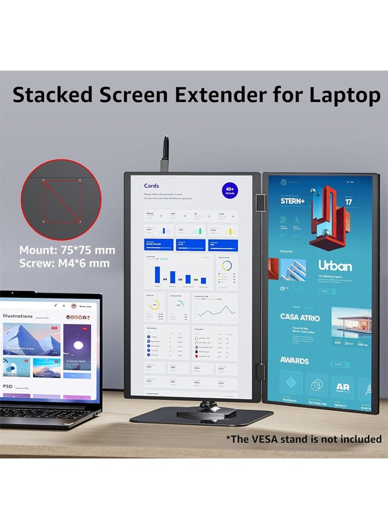 هاي لوك شاشة محمولة مكدسة مقاس 15.6 بوصة، شاشة سفر قابلة للطي المزدوج، بكسل، 120% sRGB ΔE<2، USB-C HDMI، موسع شاشة الكمبيوتر المحمول الثلاثي، حامل مدمج، قابل للتركيب بمعيار VESA لأجهزة الكمبيوتر المحمولة وأجهزة الكمبيوتر الشخصية وأجهزة Mac وWindows - Image 3