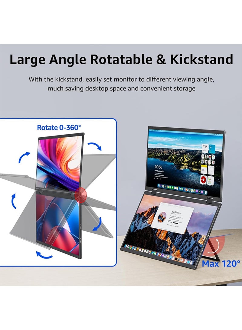هاي لوك شاشة محمولة مكدسة مقاس 15.6 بوصة، شاشة سفر قابلة للطي المزدوج، بكسل، 120% sRGB ΔE<2، USB-C HDMI، موسع شاشة الكمبيوتر المحمول الثلاثي، حامل مدمج، قابل للتركيب بمعيار VESA لأجهزة الكمبيوتر المحمولة وأجهزة الكمبيوتر الشخصية وأجهزة Mac وWindows - Image 4