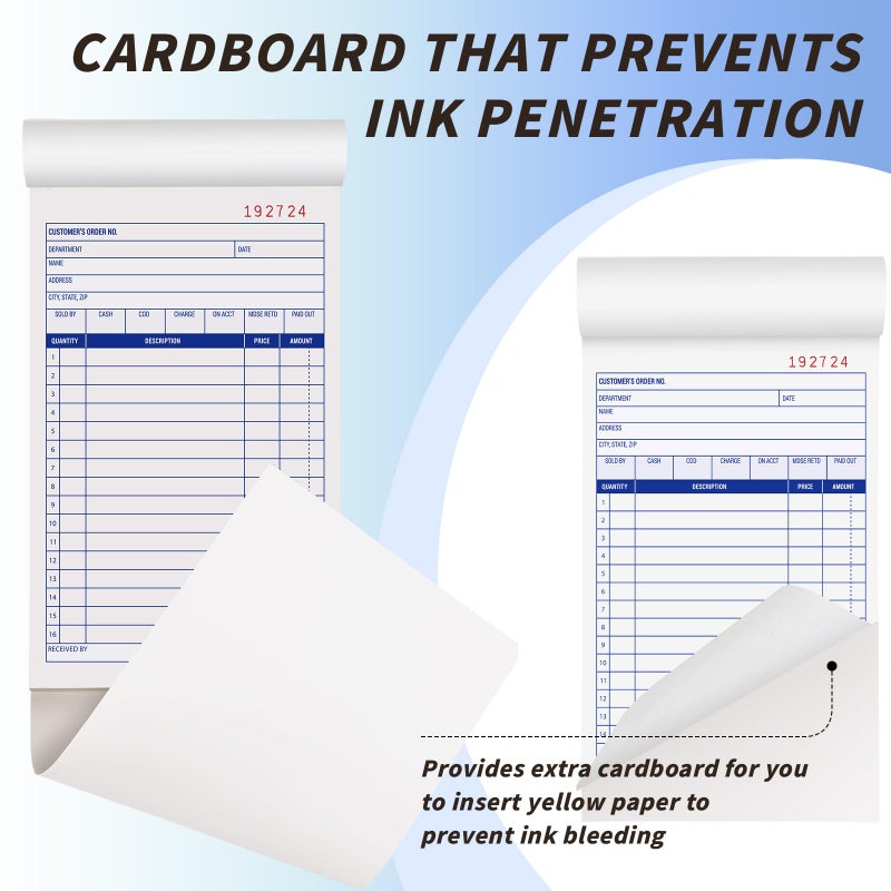 UZLU 40 Pack Sales Order Book Bulk, 2-Part Carbonless Receipt Form Invoice, White/Yellow, 4-3/16 x7-3/16 Inches,General Purpose Sales Book for Small Businesses and Service Providers, 40 Sets per Book - Image 4