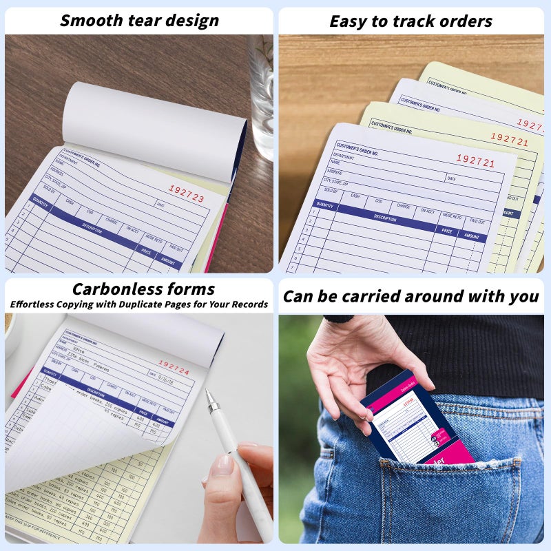 UZLU 40 Pack Sales Order Book Bulk, 2-Part Carbonless Receipt Form Invoice, White/Yellow, 4-3/16 x7-3/16 Inches,General Purpose Sales Book for Small Businesses and Service Providers, 40 Sets per Book - Image 3