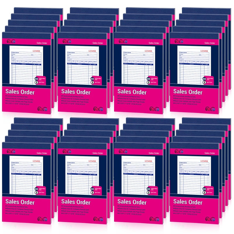 UZLU 40 Pack Sales Order Book Bulk, 2-Part Carbonless Receipt Form Invoice, White/Yellow, 4-3/16 x7-3/16 Inches,General Purpose Sales Book for Small Businesses and Service Providers, 40 Sets per Book - Image 1