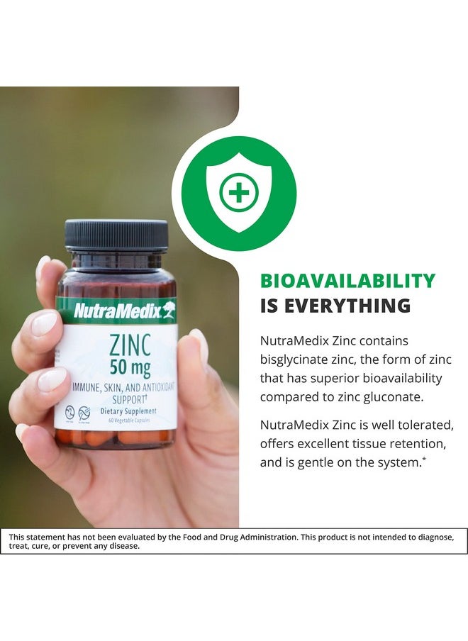 Nutramedix - Zinc 50Mg Zinc Supplements For Immune Skin & Antioxidant Support Easy To Digest Zinc/Mineral & Vitamin Support For General Wellness & Immune Health (60 Vegetarian Capsules) - Image 1