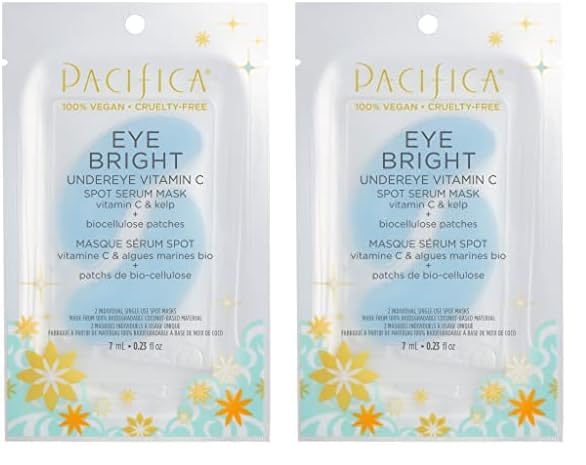 Pacifica Pacifica Beauty Eye Bright Vitamin C Spot Serum Mask Under Eye Patches Brightening Moisturizing Plumping for all Skin Types PlantBased Vegan  Cruelty Free Blue 1 Count Pack of 2