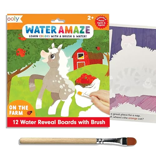 Ooly Water Amaze Includes 12 Reveal Boards Brush Reusable Reveal Pads for Kids Coloring Books for Toddlers Paint with Water Books Gifts for Kids On The Farm - Image 1
