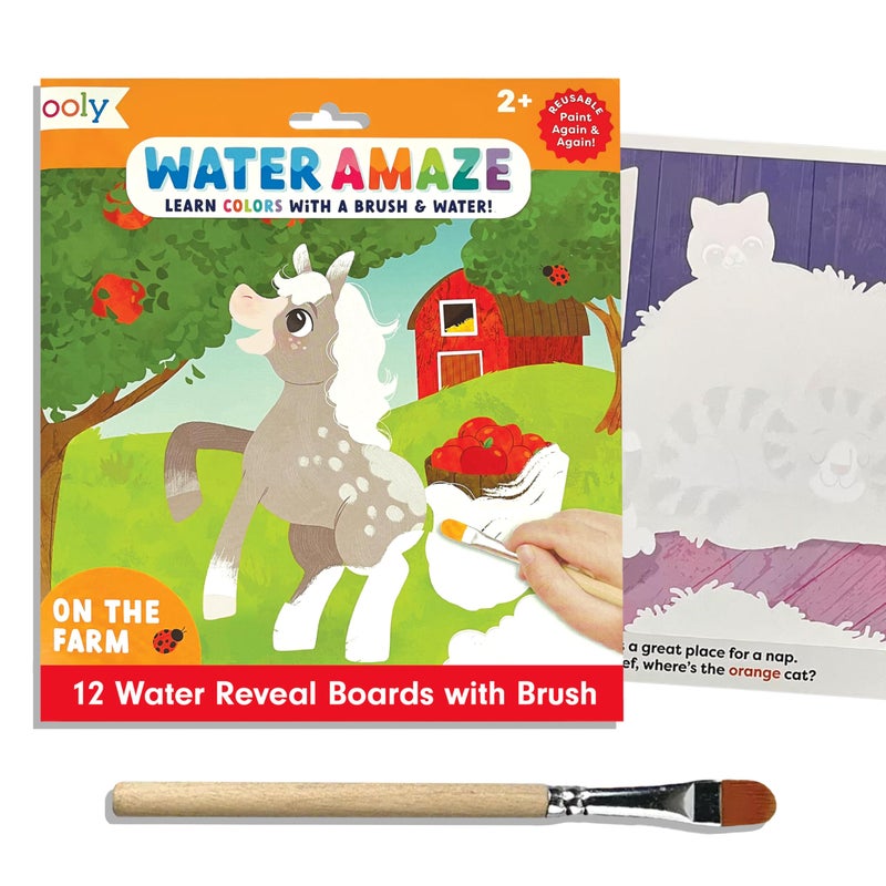 Ooly Water Amaze Includes 12 Reveal Boards Brush Reusable Reveal Pads for Kids Coloring Books for Toddlers Paint with Water Books Gifts for Kids On The Farm - Image 3