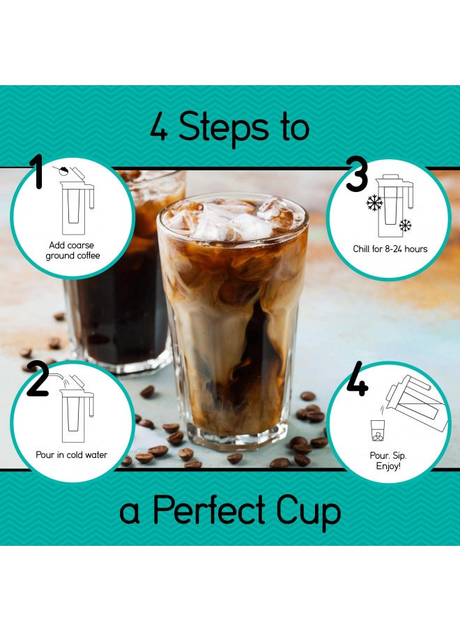 Coffee Gator - Coffee Gator Cold Brew Coffee Maker - 47 oz Iced Tea and Iced Coffee Maker and Pitcher w/Glass Carafe, Filter, Funnel & Measuring Scoop - Black - Image 1