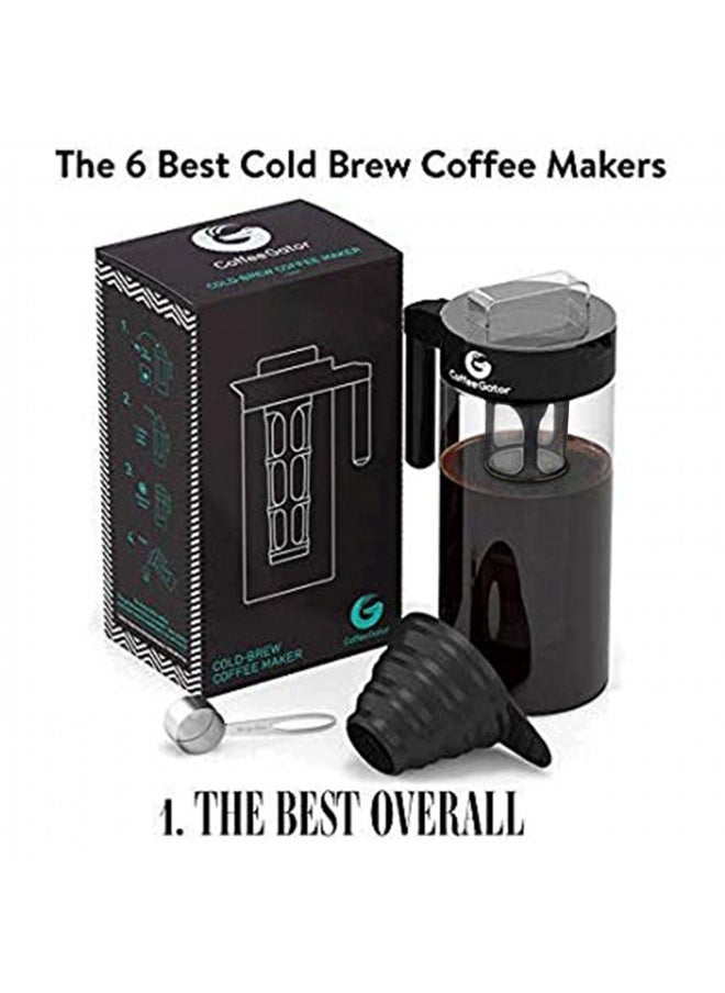 Coffee Gator - Coffee Gator Cold Brew Coffee Maker - 47 oz Iced Tea and Iced Coffee Maker and Pitcher w/Glass Carafe, Filter, Funnel & Measuring Scoop - Black - Image 1