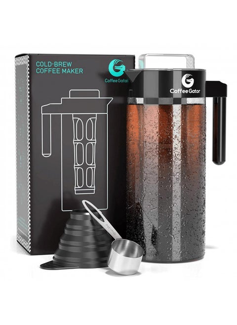 Coffee Gator Cold Brew Coffee Maker - 47 oz Iced Tea and Iced Coffee Maker and Pitcher w/Glass Carafe, Filter, Funnel & Measuring Scoop - Black