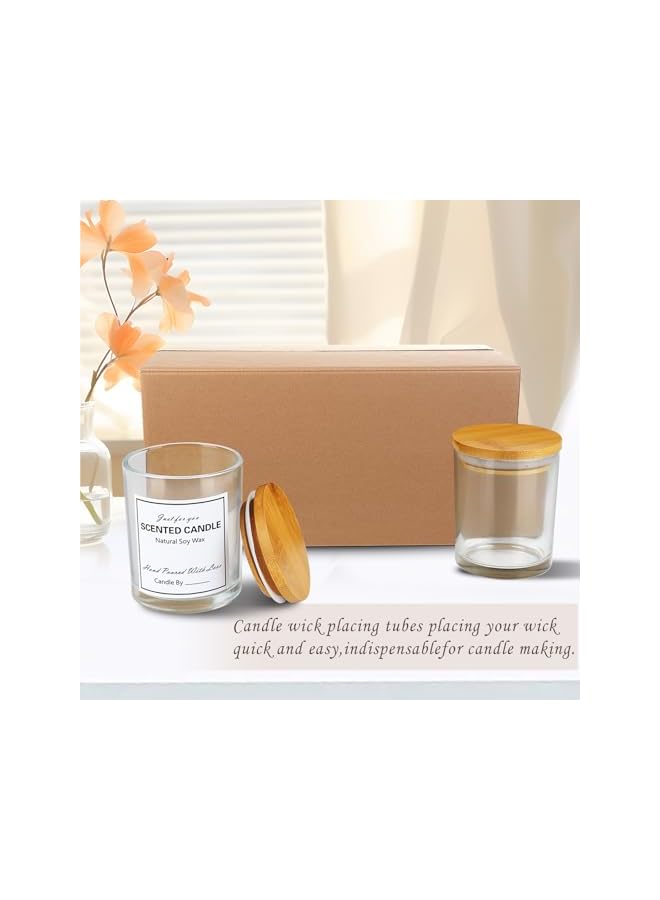 The Bros 12 Pack 8oz Clear Glass Candle Jars with Bamboo Lids – Complete DIY Candle Making Kit with Wicks, Wick Stickers, Wick Holders & 2 Sets of Labels (Custom & Blank) for Candle Crafting - Image 4