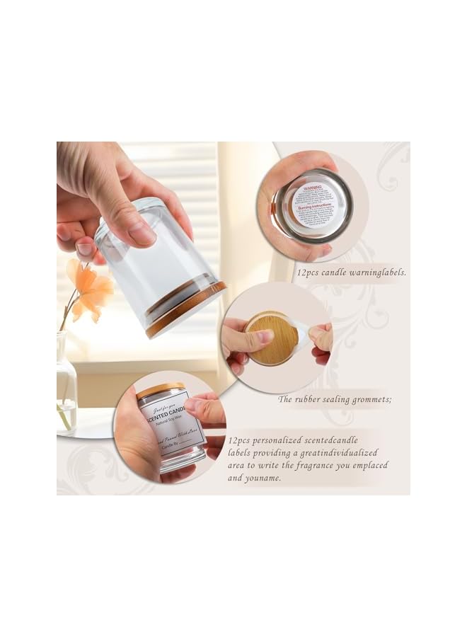 The Bros 12 Pack 8oz Clear Glass Candle Jars with Bamboo Lids – Complete DIY Candle Making Kit with Wicks, Wick Stickers, Wick Holders & 2 Sets of Labels (Custom & Blank) for Candle Crafting - Image 5