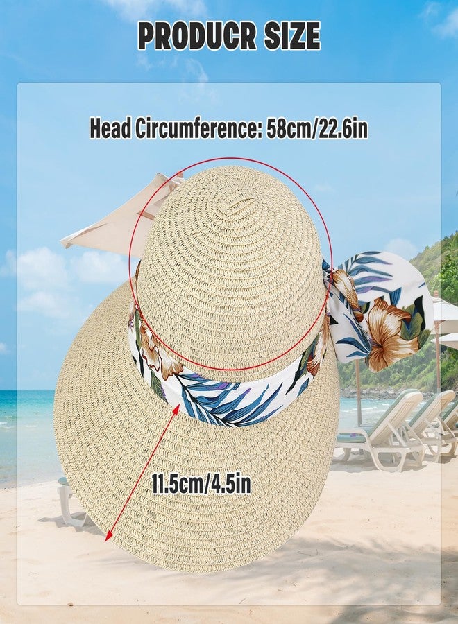 Feelorna Sun Hats for Women, Wide Brim Straw Hat with Wind Lanyard, Foldable Summer Beach Hat with Ribbon for Outdoor Travel (US, Alpha, One Size, Beige) - Image 2